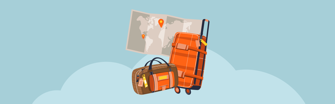 Illustration of two suitcases and map (cover image)
