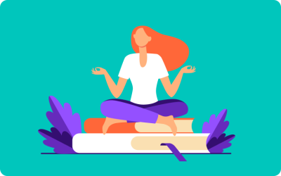 Illustration of a woman doing yoga on books
