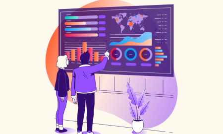 Illustration of two people looking at a large dashboard (thumbnail)