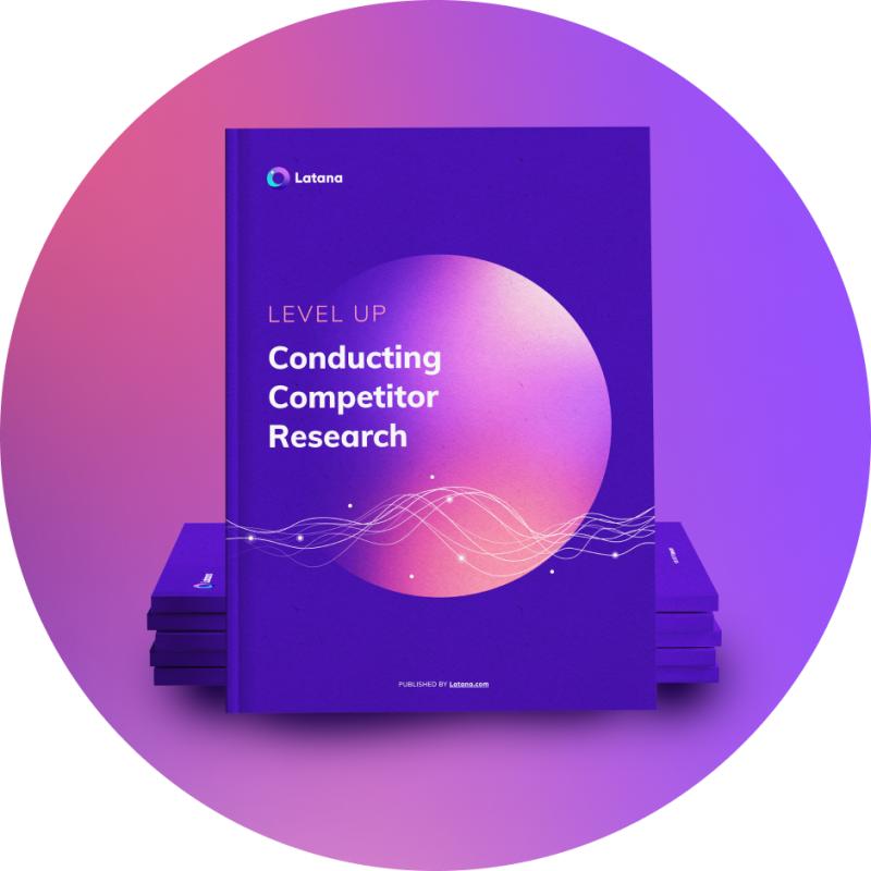 Image of a book with the title Level up - conducting competitors research on a pink purple background 