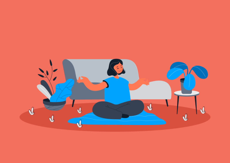 Illustration of a woman sitting in a yoga pose (Thumbnail)