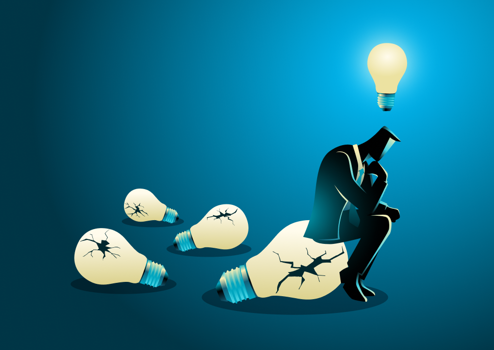 Illustration of man sitting on a broken lightbulb [Thumbnail]