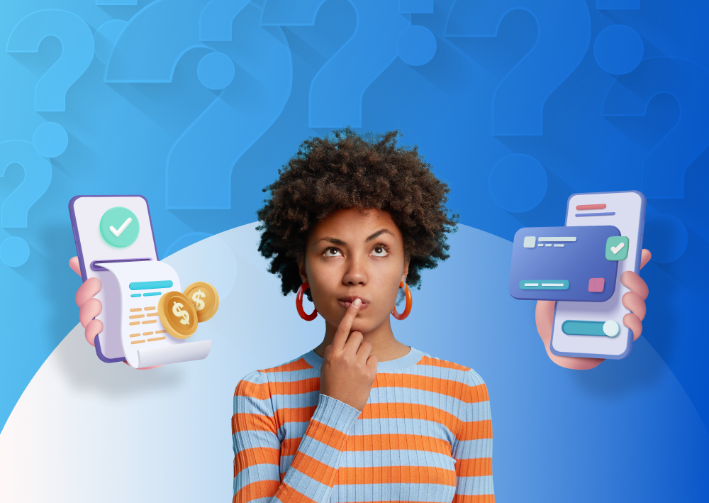 A woman choosing between two products [Thumbnail]