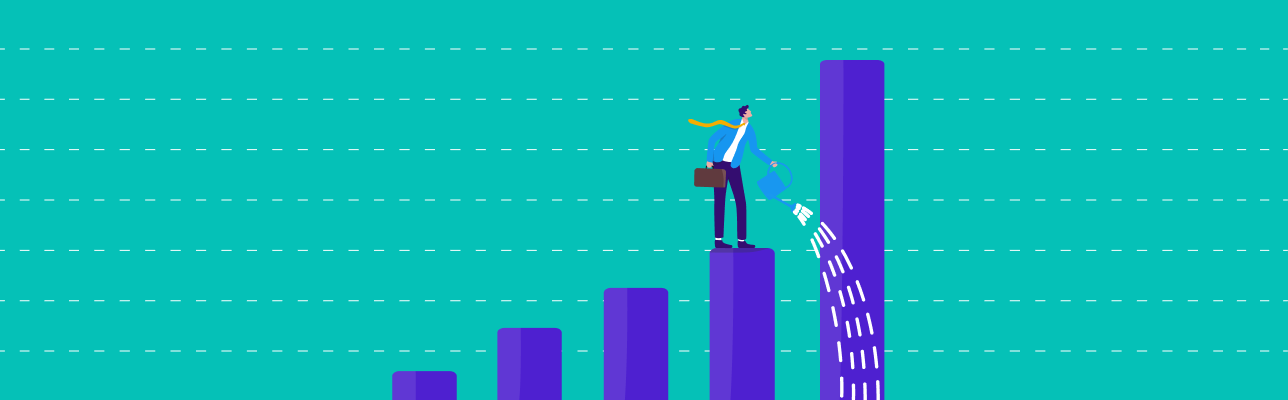 Illustration of a man standing on a graph and watering it (Cover image)
