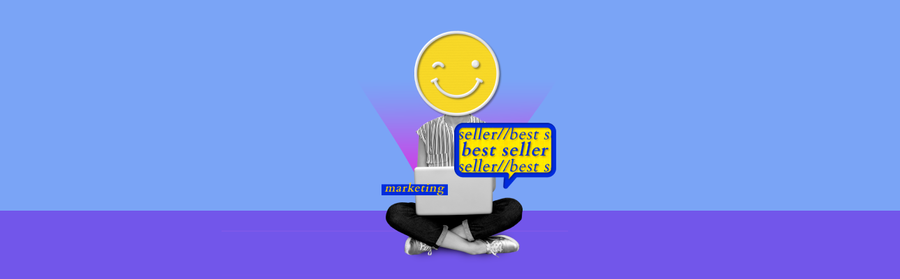 Collage of a person sitting with a laptop and a smiley face (Cover Image)