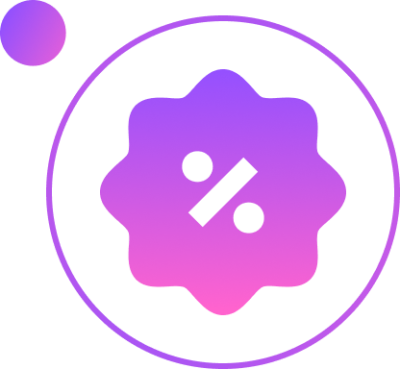 Percentage icon inside a circle in purple color