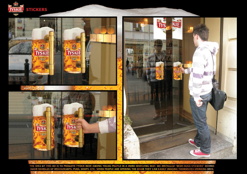 Image of Tyskie's door handle beer ads