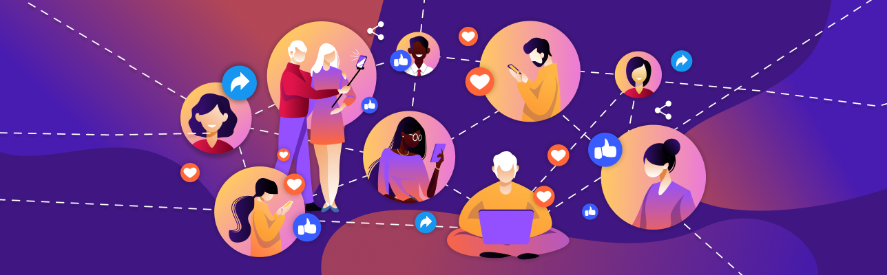 Illustration of many people on their computers interconnected (cover image)