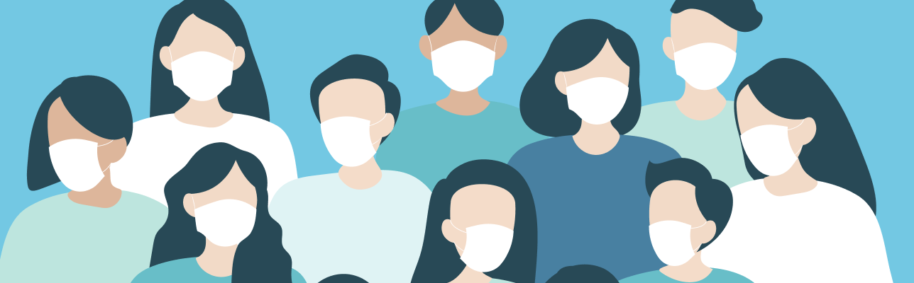 Illustration of people in a crowd with masks on (Cover Image)