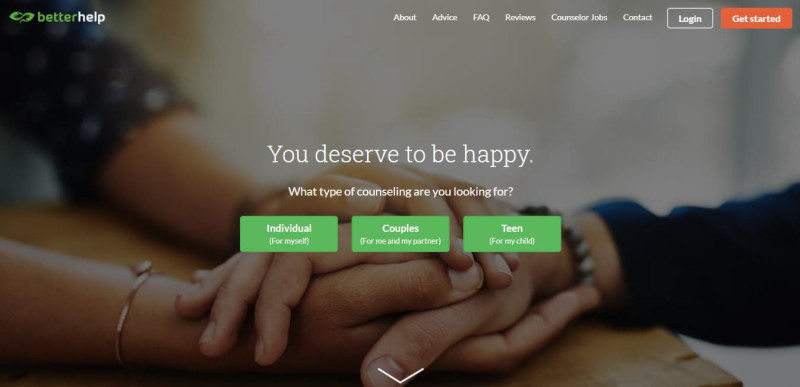 BetterHelp homepage screenshot