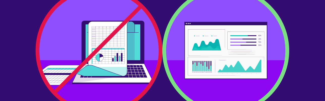 Illustration of a spreadsheet with a red line and a dashboard with a green circle (Cover Image)