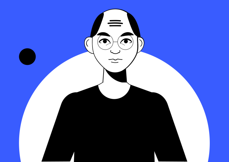 illustration of a bald man with glasses SEO thumbnail