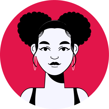 Rounded illustration of a girl in fuchsia background