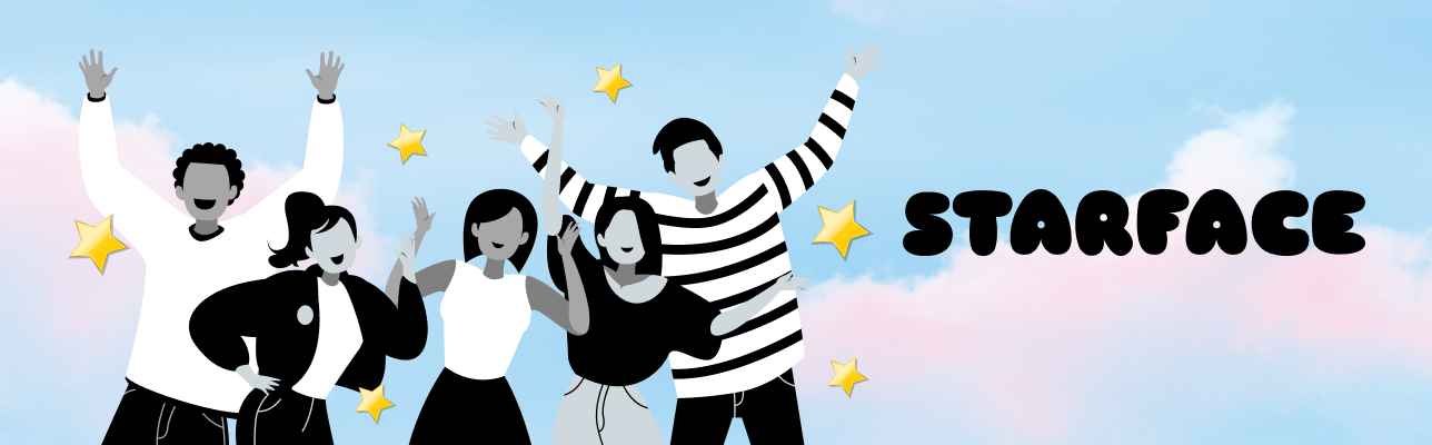 Illustration of people with their hands up and Starface logo [Cover Image]