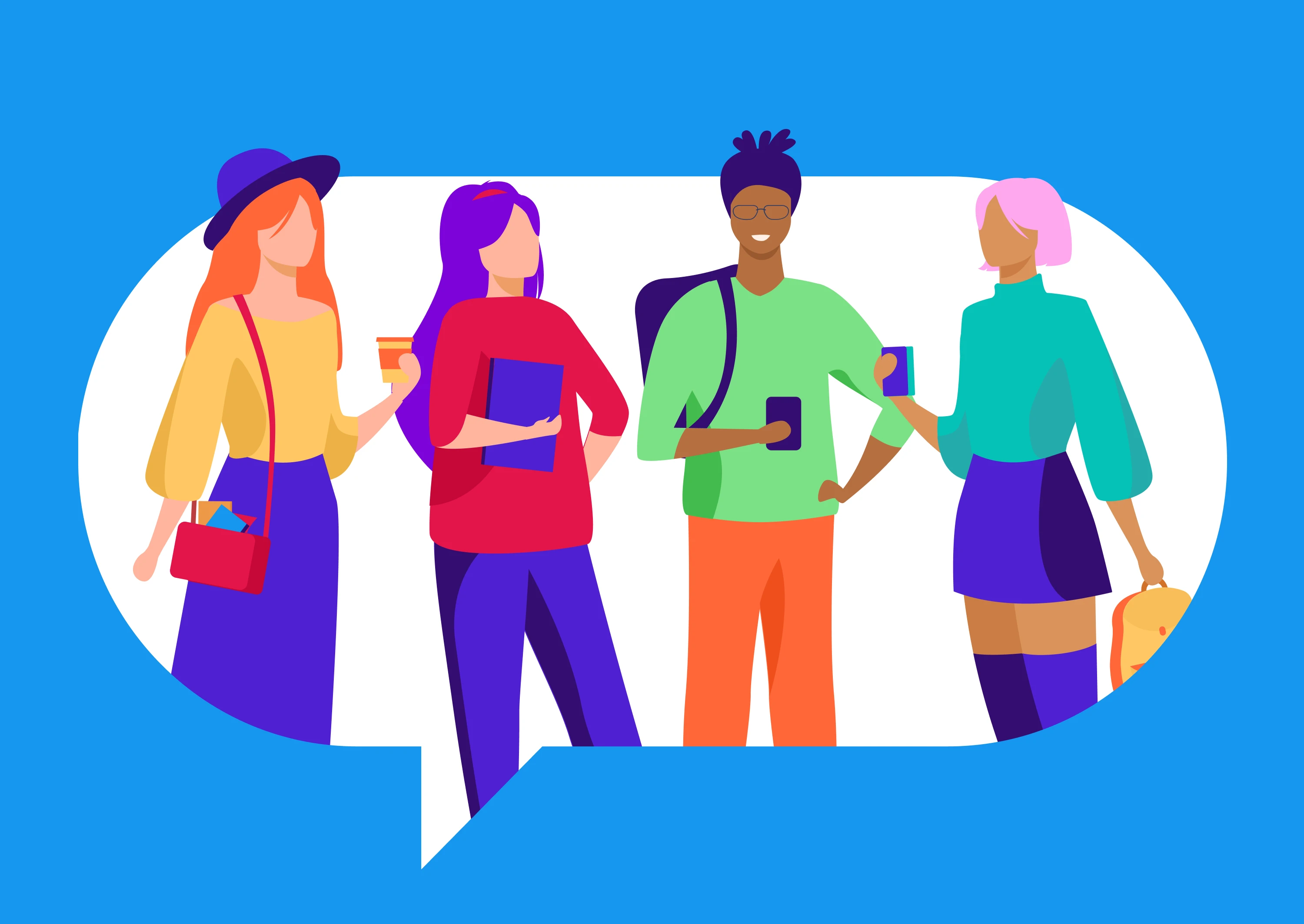 Illustration of four Millennials chatting in a speech bubble (Thumbnai)l