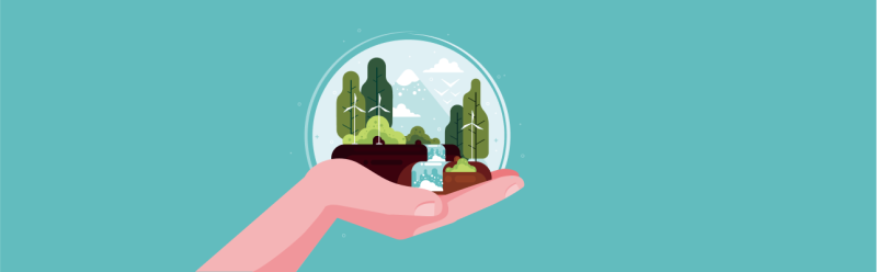 Illustration of a hand holding a globe of nature [Article Image]