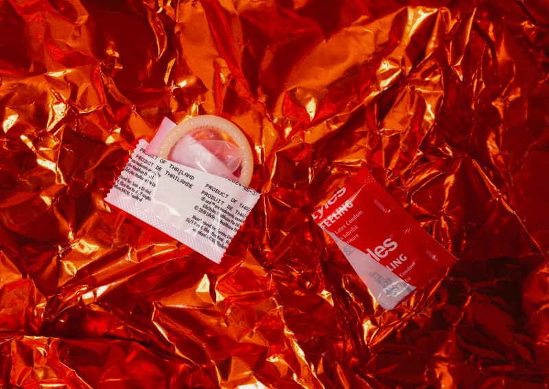 Image of a condom on a red background [Article image]