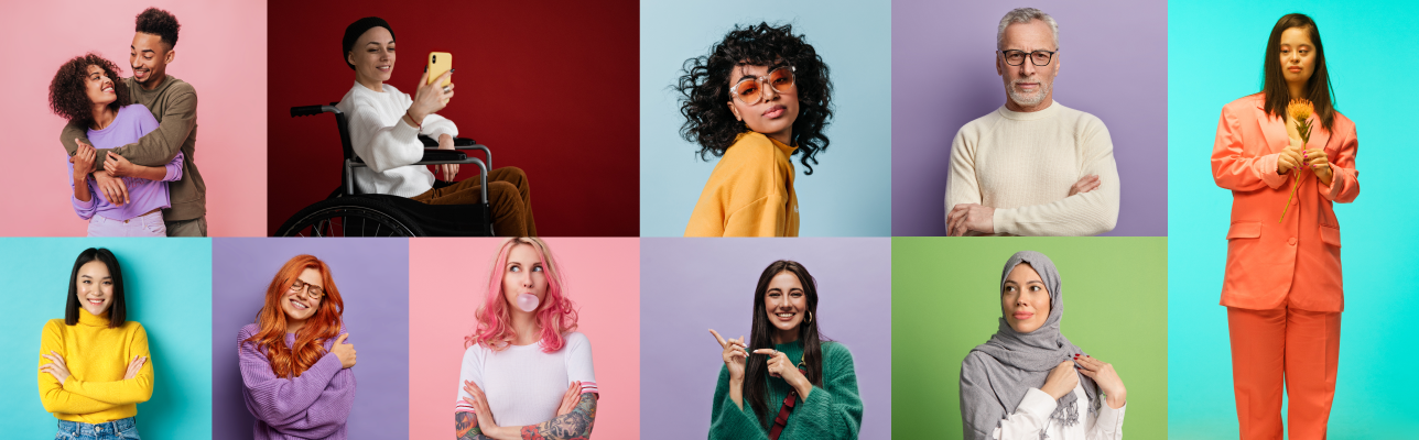 Collage of diverse people with colorful backgrounds (cover image)