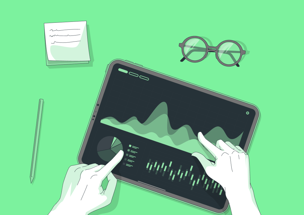 Illustration of a tablet with MRP data next to a notepad (Thumbnail)