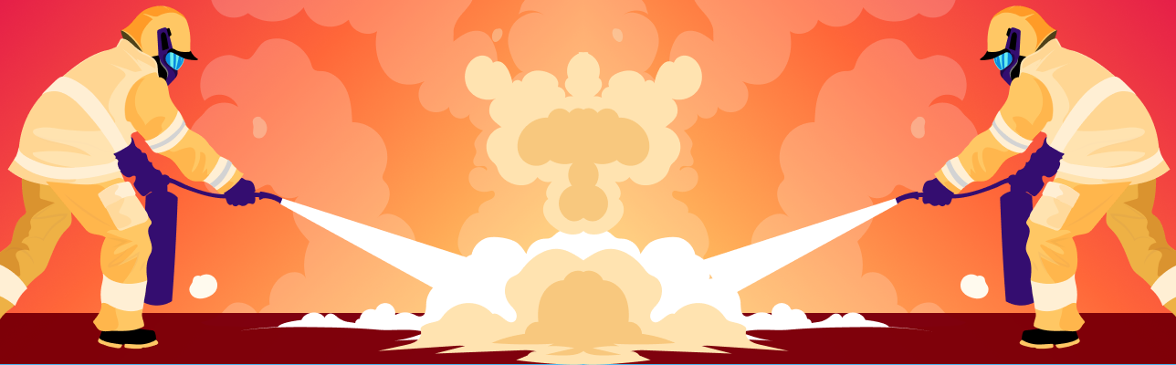 Illustration of a firefighter putting out a fire (Cover Image)