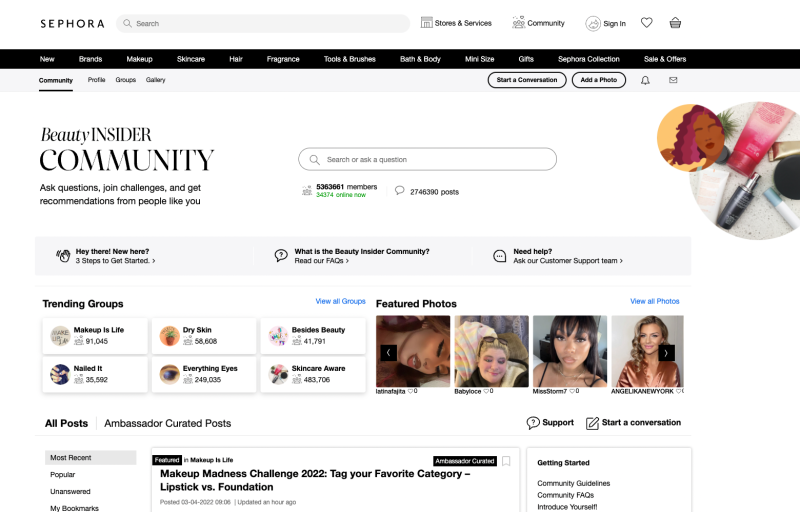 Screenshot of Sephora's Beauty Insider Community