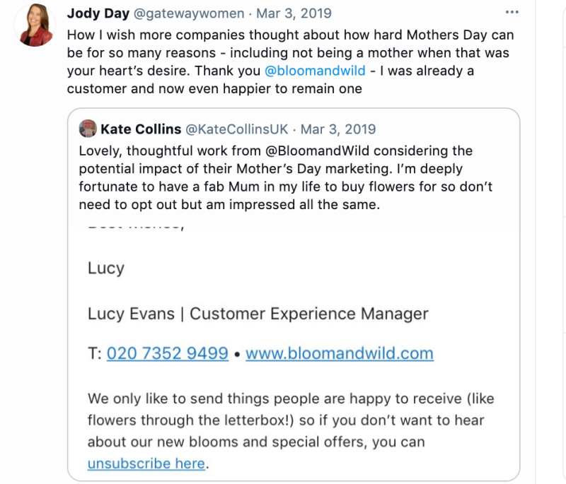 Bloom & Wild Brand Loyalty Twitter