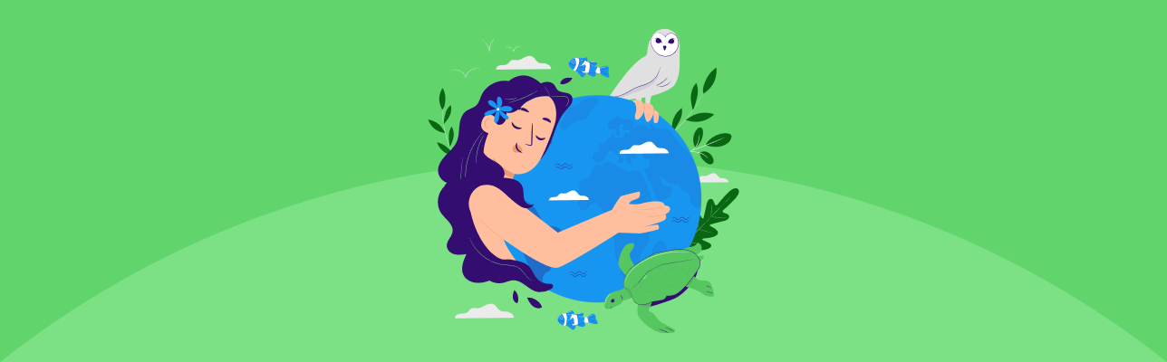 Illustration of a woman hugging the earth (Cover Image)