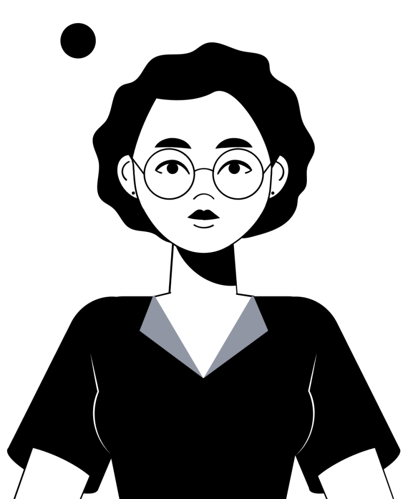Gen X hero to black and white illustration of a woman with glasses