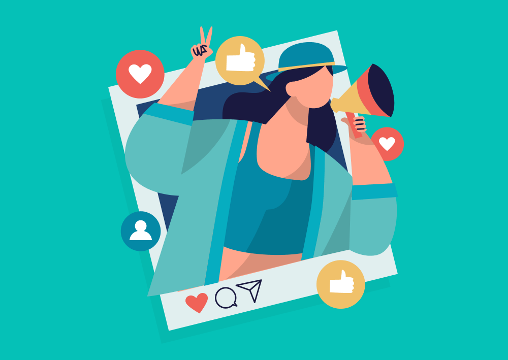 Illustration of a woman in a instagram pots with a megaphone (Thumbnail)