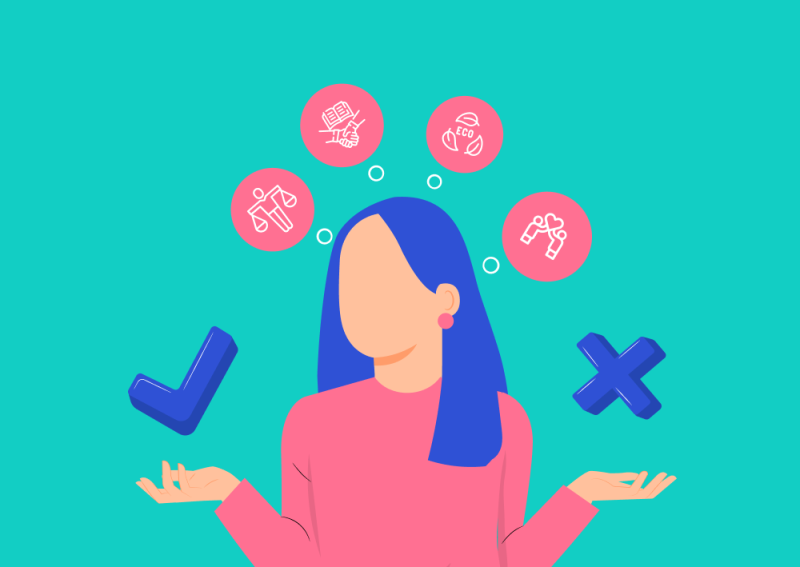 Illustration of a woman with thought bubbles (Thumbnail)