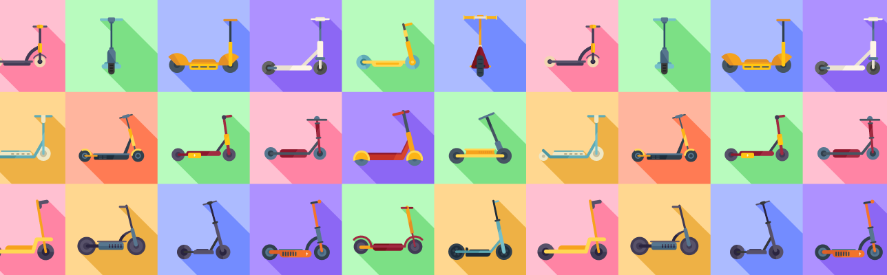 Illustration of multi-colored e-scooters (cover image)