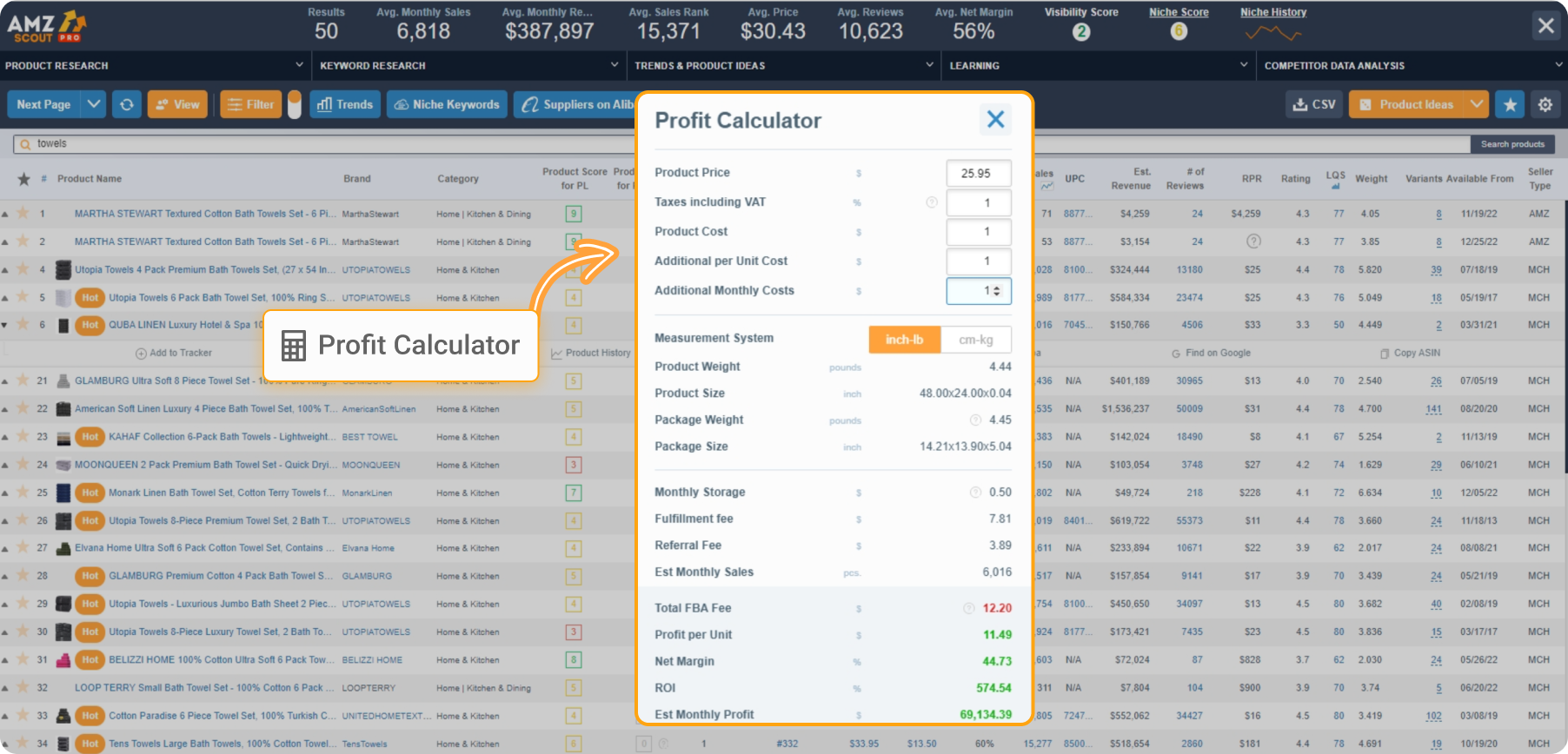 Where to find the AMZScout Profit Calculator