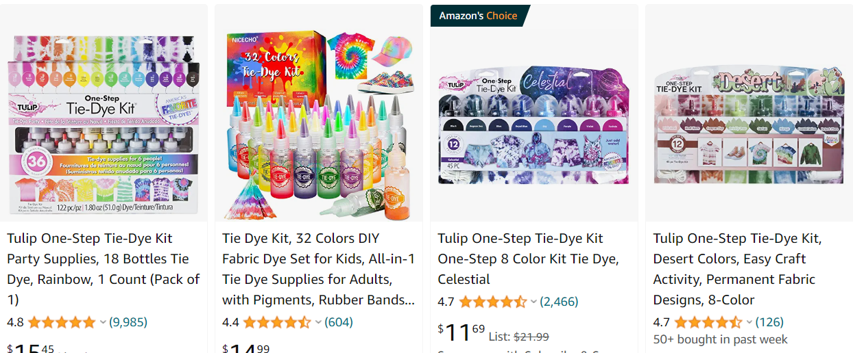 Tie-Dye Kits on Amazon