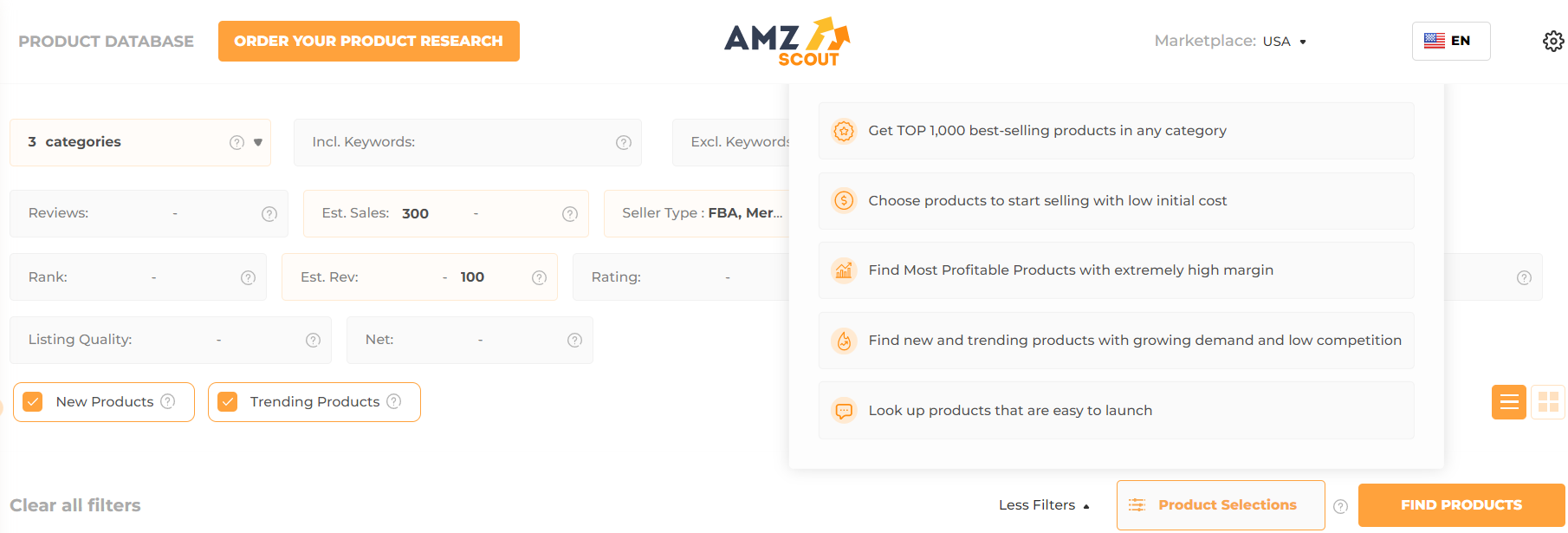 How to use AMZScout Product Database for product research