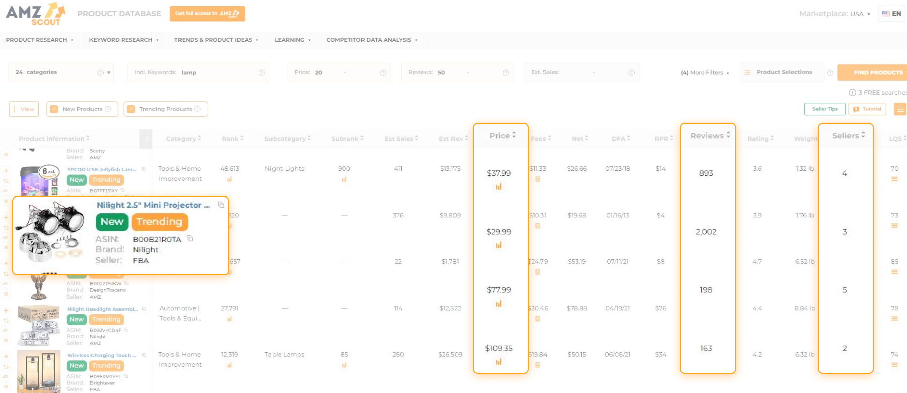 How to see the AMZScout Product Database Results