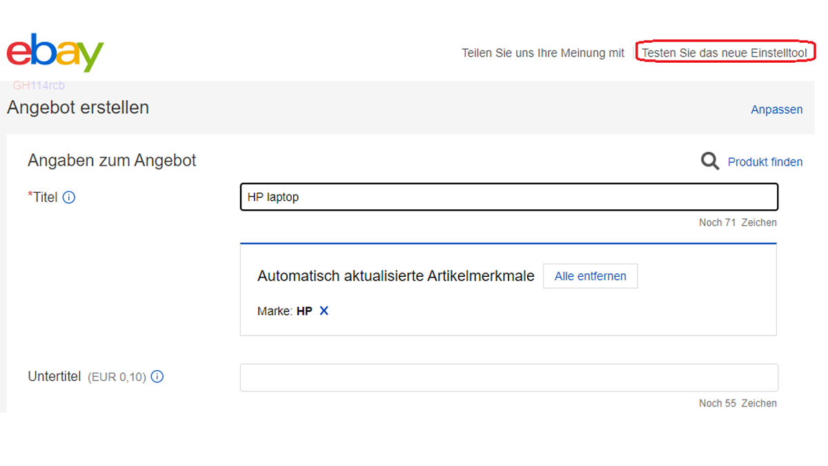Angebot erstellen bei eBay