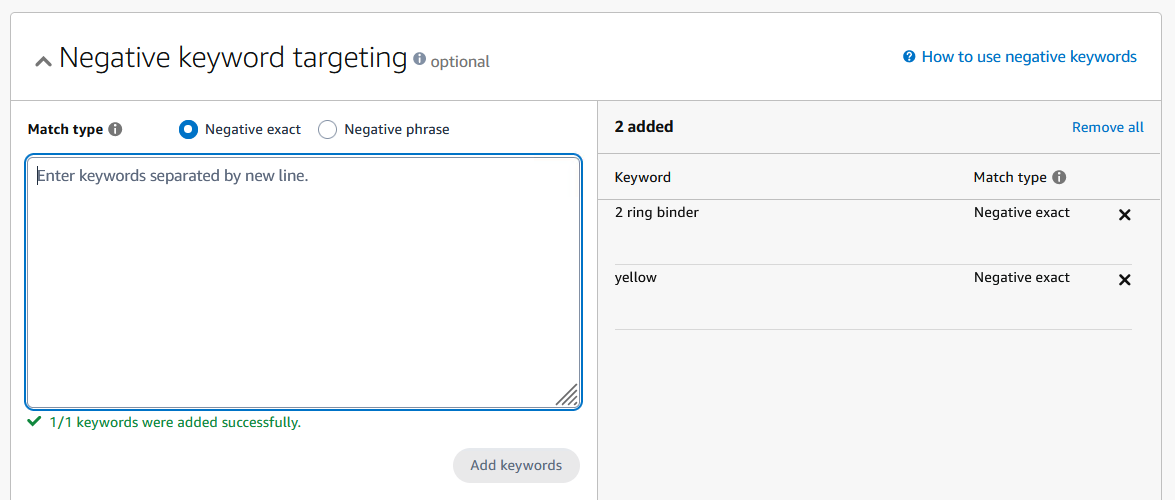 Negative keyword targeting