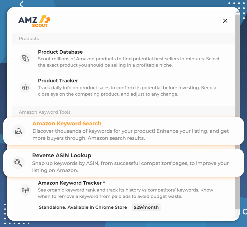 AMZScout Tools für die Amazon Keyword-Suche für die Verkäufer