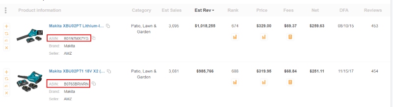 Ergebnisse der AMZScout Produktdatenbank - ASIN-Nummer
