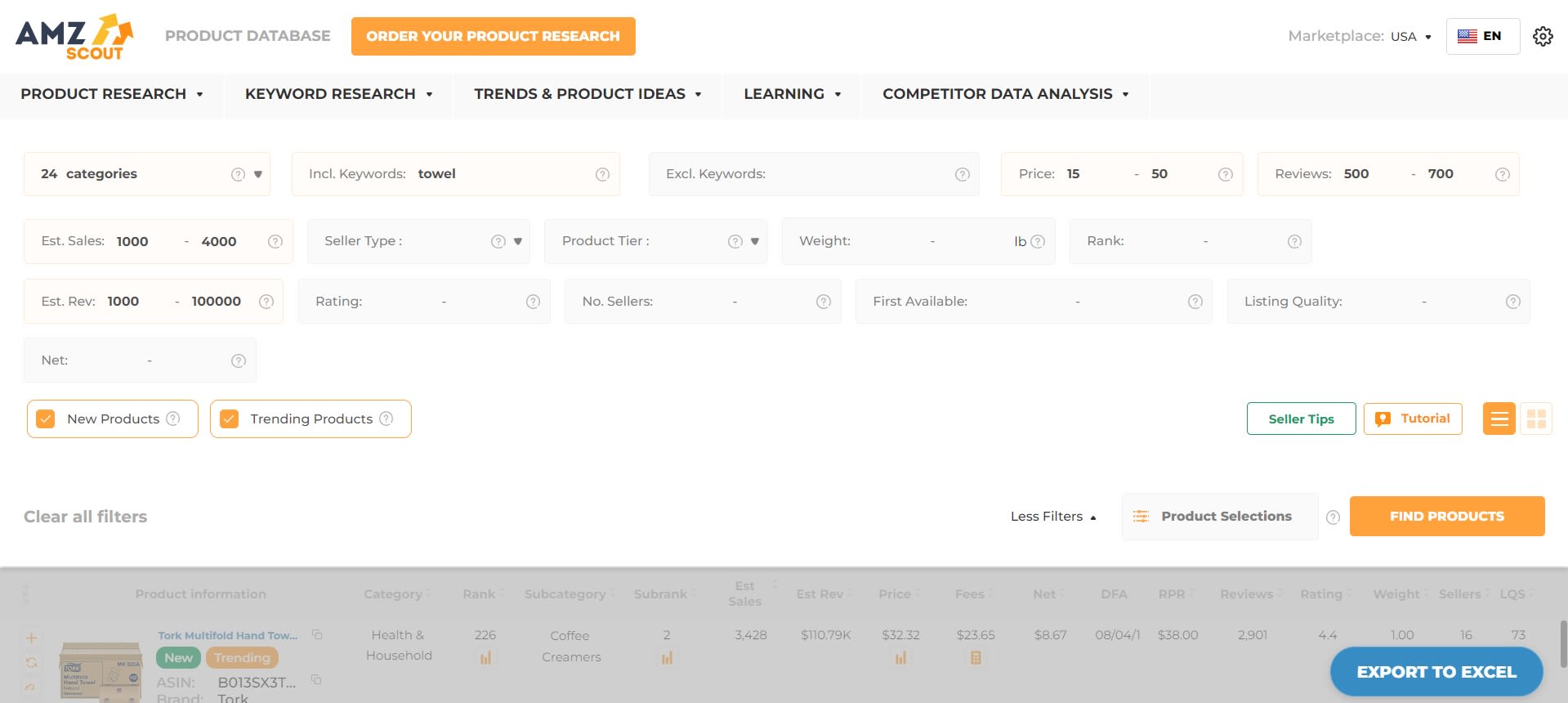 How to use the AMZScout Product Database Filters