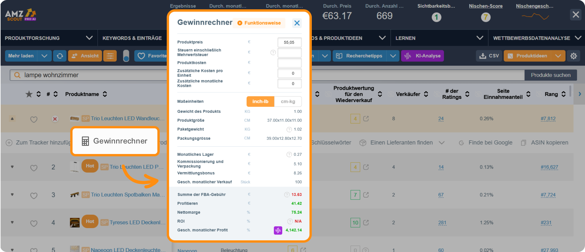 DE AMZScout PRO AI Gewinnrechner