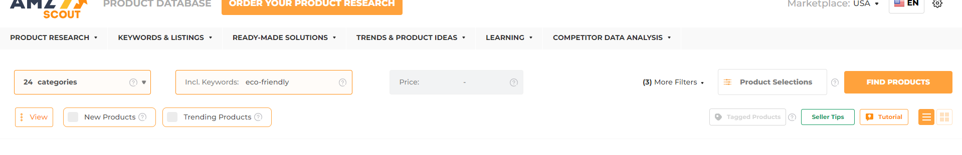 AMZScout Product Database how to find Eco friendly products