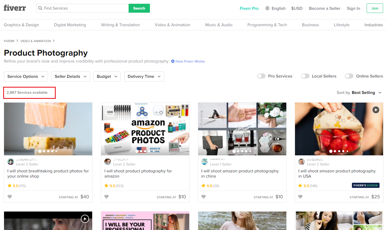 Search for Amazon Product Photography services on Fiverr