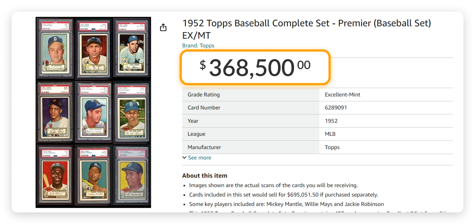 Most Expensive Items on Amazon: 1952 Topps Baseball Complete Set Most Expensive Items on Amazon: 1952 Topps Baseball Complete Set