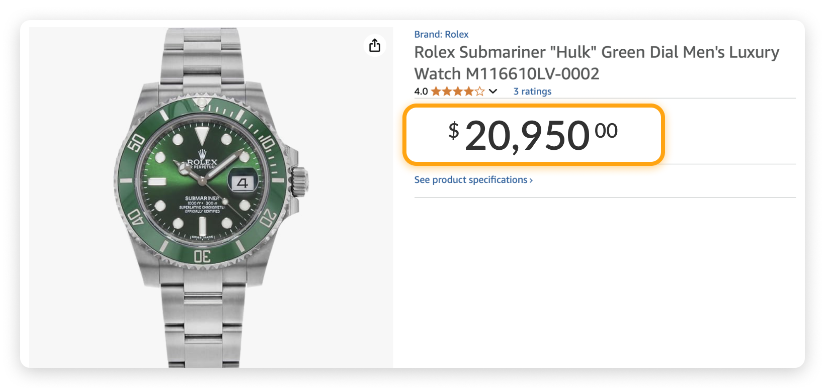 Most Expensive Items on Amazon: Rolex Submariner "Hulk" Green Dial Men's Luxury Watch  Most Expensive Items on Amazon: Rolex Submariner "Hulk" Green Dial Men's Luxury Watch