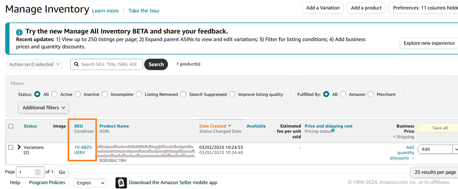 How to find seller SKU on Amazon