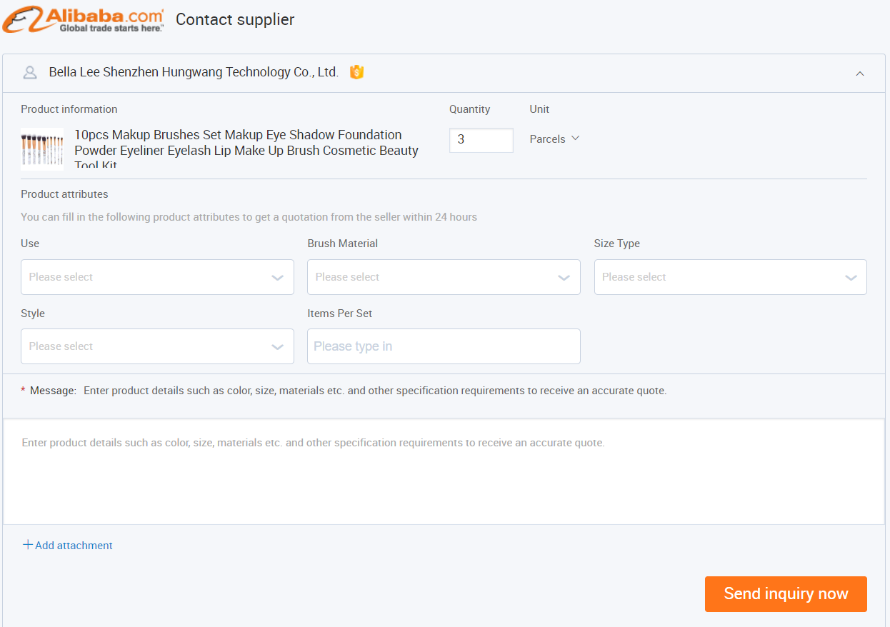 Fill Alibaba contact suppliers form 