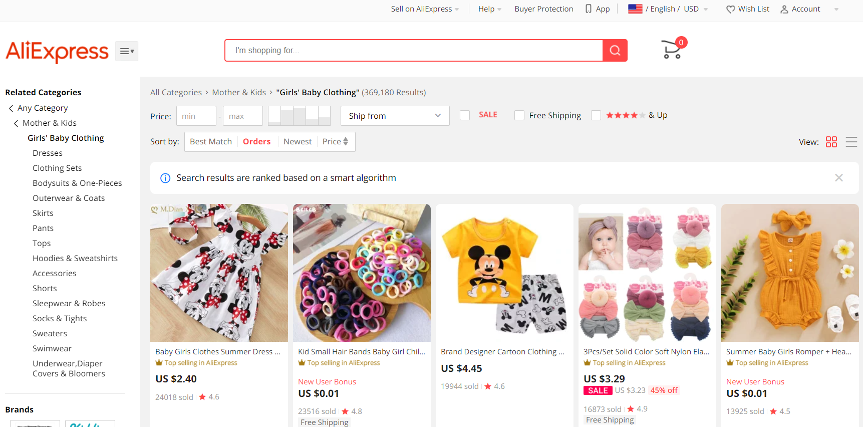 Find the best sellers on Aliexpress by sorting the products by the number of orders