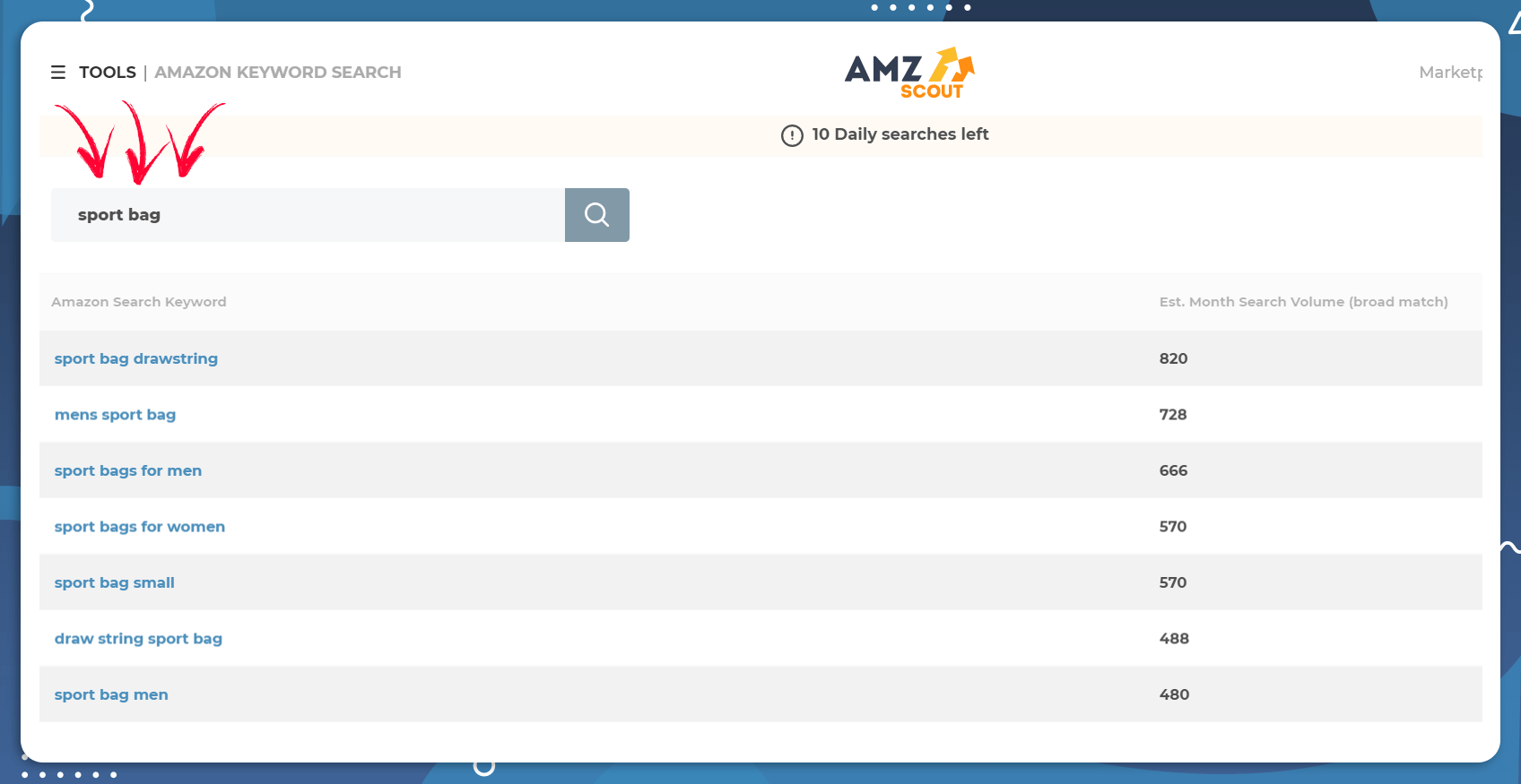 amazon product discovery amzscout keyword search