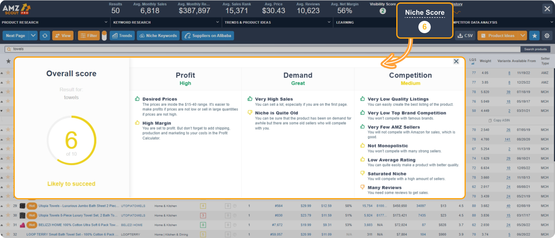 Where to find the AMZScout Niche Score